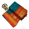 Green cotton saree with orange boarder - image 3 | Saree Palace Germany