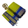 Light green cotton saree with blue boarder - image 3 | Saree Palace Germany