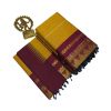 Mustard color cotton saree with maroon boarder - image 3 | Saree Palace Germany