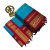 Sky blue cotton saree with red boarder - image 3 | Saree Palace Germany