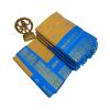 Yellow cotton saree with light blue boarder - image 3 | Saree Palace Germany