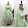 - New Eid Collection Pista Green Faux Georgette Sequence Embroidery Work Gown With Dupatta - image 3 | Saree Palace Germany | Bazaa