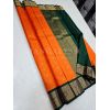 - Orange with Green Border Kanchipuram Silk Saree - image 1 | Mangalyam | Bazaa
