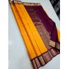 - Yellow Gold with Violet Border Kanchipuram Silk Saree - image 1 | Mangalyam | Bazaa