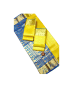 Pure Silk Yellow Saree with Blue Boarder - image 3 | Saree Palace Germany