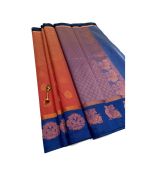 - First quality kottanchi reddish orange sarees With big navy blue border and contrast pallu &blouse - image 3 | Princess Fashion | Bazaa