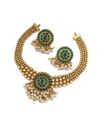 Green Stone Kundan Stone Necklace Set - image 3 | Saree Palace Germany