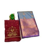 - Kanchivaram silk saree in blue dual tone with aari work blouse - image 3 | Saree Palace Germany | Bazaa