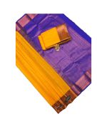 - Yellow and royal blue Bridal soft silk sarees with contrast blouse and pallu - image 3 | Princess Fashion | Bazaa