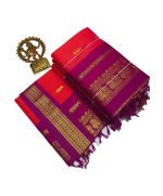 - Cherry red cotton saree with purple boarder - image 3 | Saree Palace Germany | Bazaa