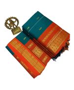 - Teal blue cotton saree with orange boarder - image 3 | Saree Palace Germany | Bazaa