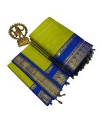 Light green cotton saree with blue boarder - image 3 | Saree Palace Germany