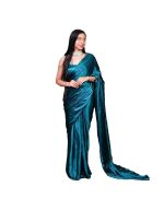 - Teal blue satin silk saree - image 3 | Saree Palace Germany | Bazaa