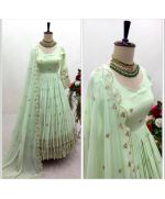 - New Eid Collection Pista Green Faux Georgette Sequence Embroidery Work Gown With Dupatta - image 3 | Saree Palace Germany | Bazaa
