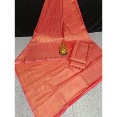 - Carrot Red Cotton Woven Saree - image 3 | Saree Palace Germany | Bazaa