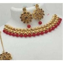- Red Pearl & Gold Stone Jewellery Set - image 3 | Saree Palace Germany | Bazaa