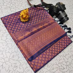 - Dark blue Kanchipuram silk saree - image 3 | Saree Palace Germany | Bazaa