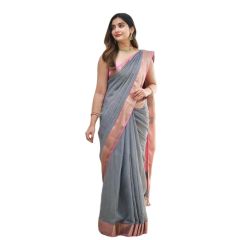 - Grey Tissue Silk Cotton Saree - image 3 | Saree Palace Germany | Bazaa