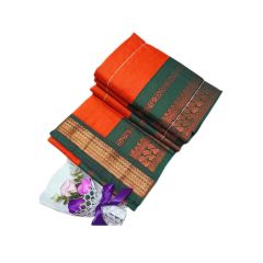 - Orange and Forest Green Soft and Smooth Cotton Pattu Saree - image 3 | Saree Palace Germany | Bazaa