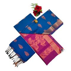 - Blue and magenta Soft silk sarees with very rich butta embossed silk sarees - image 3 | Princess Fashion | Bazaa