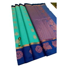 - First quality kottanchi caribbean blue sarees With big dark blue border and contrast pallu &blouse - image 3 | Princess Fashion | Bazaa