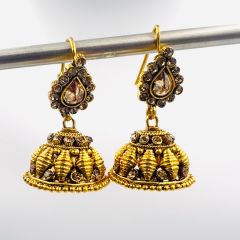 - Gold Plated Polki Kundan Jhumka - image 4 | Vastraany | Bazaa
