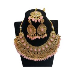 - Gold With Pink Choker Necklace Set - image 3 | Saree Palace Germany | Bazaa