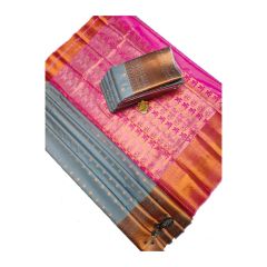 - Pink and ash Bridal soft silk sarees with contrast blouse and pallu - image 3 | Princess Fashion | Bazaa