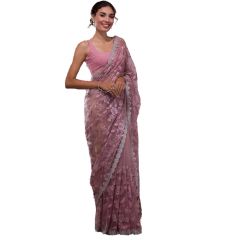 - Pink silver stone work net saree - image 6 | Saree Palace Germany | Bazaa