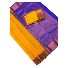 - Yellow and royal blue Bridal soft silk sarees with contrast blouse and pallu - image 3 | Princess Fashion | Bazaa