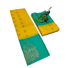 - Yellow Soft silk sarees with very rich butta embossed silk sarees - image 3 | Princess Fashion | Bazaa