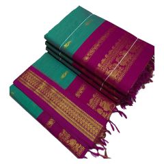 - Cotton Green Saree with Purple Boarder - image 3 | Saree Palace Germany | Bazaa