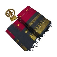 - Maroon cotton saree with black boarder - image 3 | Saree Palace Germany | Bazaa