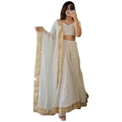 - White Raw Silk with Gold Sequence Work Lehenga - image 6 | Saree Palace Germany | Bazaa