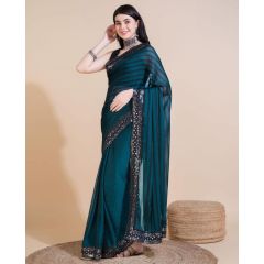 - French Blue Georgette Saree - image 3 | Saree Palace Germany | Bazaa