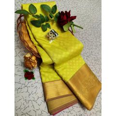 - Lemon Yellow Kanchipuram Blended Silk Saree - image 3 | Saree Palace Germany | Bazaa