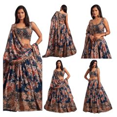 - New Eid Collection Trendy Women's Dove Blue Organza Silk Embroidered Lehenga - image 3 | Saree Palace Germany | Bazaa