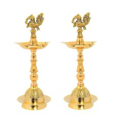 - Brass Samai Kuthu Vilakku Peacock Diya for Temple, Home Decor | Medium Size | Set of 2 - image 3 | Indi Store | Bazaa