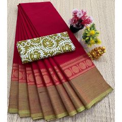 - Chettinad Cotton Sarees With Intricate Woven Jari Border with blouse - image 3 | Indi Store | Bazaa