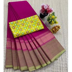 - Chettinad Cotton Sarees With Intricate Woven Jari Border with blouse - image 3 | Indi Store | Bazaa