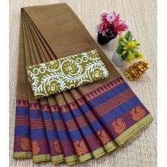 - ​Chettinad Cotton Sarees With Intricate Woven Jari Border with blouse​ - image 3 | Indi Store | Bazaa