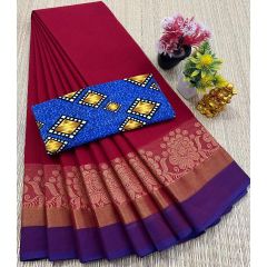 - Chettinad Cotton Sarees With Intricate Woven Jari Border with blouse - image 3 | Indi Store | Bazaa
