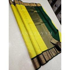 - Lemon Yellow with Green Border Kanchipuram Silk Saree - image 1 | Mangalyam | Bazaa
