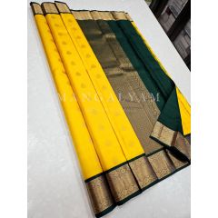 - Mango Yellow with Green Border Kanchipuram Silk Saree - image 1 | Mangalyam | Bazaa