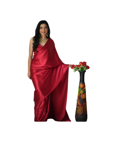 Gorgeous Elegant Georgette Dark Red Silk Saree - image 3 | Saree Palace Germany