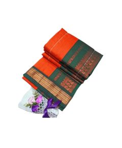 - Orange and Forest Green Soft and Smooth Cotton Pattu Saree - image 3 | Saree Palace Germany | Bazaa