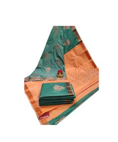 Peacock Green & Orange Semi Silk Saree - image 3 | Saree Palace Germany