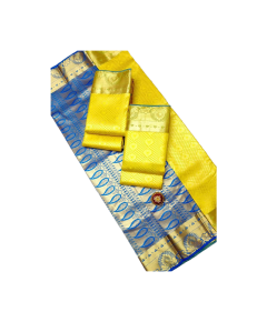 Pure Silk Yellow Saree with Blue Boarder - image 3 | Saree Palace Germany