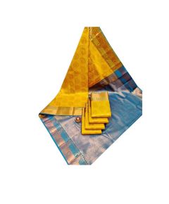 Yellow & Golden Sea Blue Semi SIlk Saree - image 3 | Saree Palace Germany