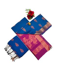 - Blue and magenta Soft silk sarees with very rich butta embossed silk sarees - image 3 | Princess Fashion | Bazaa